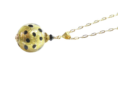 Murano Glass Leopard Ball Pendant, Gold Filled Chain - JKC Murano