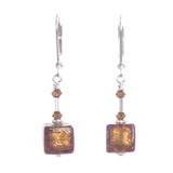 Murano Glass Brown Cube Sterling Silver Earrings - JKC Murano