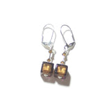 Murano Glass Brown Cube Sterling Silver Earrings - JKC Murano
