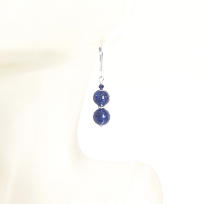 Murano Glass Dark Blue Double Ball Sterling Silver Earrings - JKC Murano