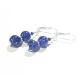 Murano Glass Dark Blue Double Ball Sterling Silver Earrings - JKC Murano