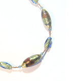 Murano Italian Glass Brown Green Beaded Gold Necklace - JKC Murano