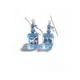 Murano Glass Aqua Blue Leopard Cube Sterling Silver Earrings - JKC Murano