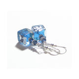 Murano Glass Aqua Blue Leopard Cube Sterling Silver Earrings - JKC Murano