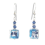 Murano Glass Aqua Blue Leopard Cube Sterling Silver Earrings - JKC Murano