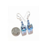 Murano Glass Aqua Blue Leopard Cube Sterling Silver Earrings - JKC Murano