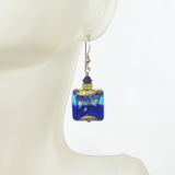 Murano Glass Cobalt Blue Aqua Chunky Square Gold Earrings - JKC Murano