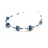 Murano Glass Cobalt Blue Aqua Ball Gold Necklace - JKC Murano