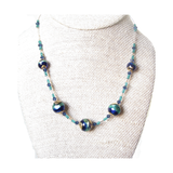 Murano Glass Cobalt Blue Aqua Ball Gold Necklace - JKC Murano