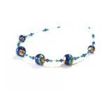 Murano Glass Cobalt Blue Aqua Ball Gold Necklace - JKC Murano