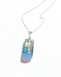 Genuine Murano Glass Blue Aqua Silver Rectangle Pendant - JKC Murano