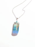 Genuine Murano Glass Blue Aqua Silver Rectangle Pendant - JKC Murano