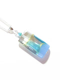 Genuine Murano Glass Blue Aqua Silver Rectangle Pendant - JKC Murano