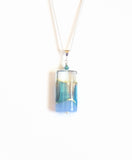 Genuine Murano Glass Blue Aqua Silver Rectangle Pendant - JKC Murano