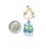 Murano Glass Aqua Square Gold Earrings, Clip-Ons - JKC Murano