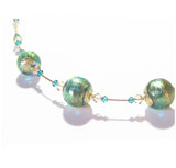 Murano Glass Aqua Green Ball Gold Necklace - JKC Murano