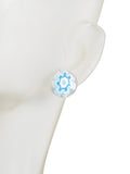 Murano Glass Aqua White Flower Millefiori Sterling Stud Earrings - JKC Murano