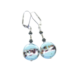 Murano Glass Aquamarine Leopard Coin Sterling Silver Earrings - JKC Murano