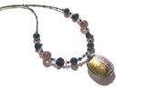 Murano Glass Purple Black Large Pendant Sterling Silver Necklace - JKC Murano