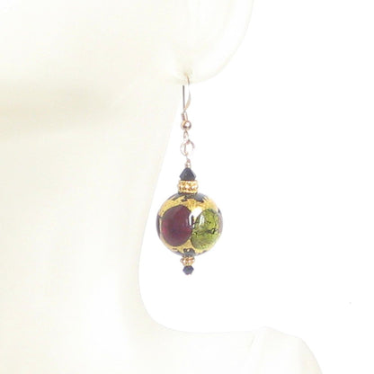 Murano Glass Colorful Dot Black Gold Earrings - JKC Murano