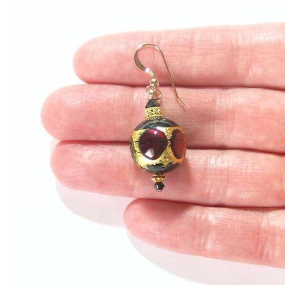 Murano Glass Colorful Dot Black Gold Earrings - JKC Murano