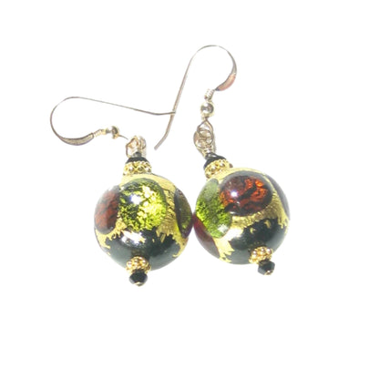 Murano Glass Colorful Dot Black Gold Earrings - JKC Murano