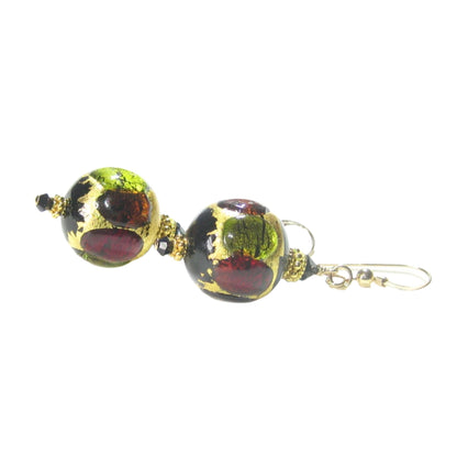 Murano Glass Colorful Dot Black Gold Earrings - JKC Murano