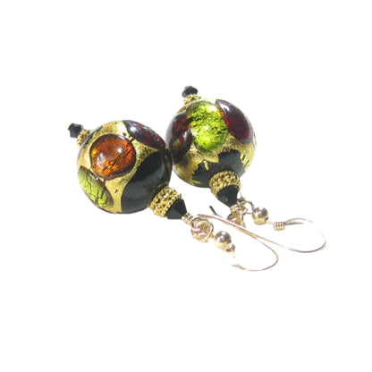 Murano Glass Colorful Dot Black Gold Earrings - JKC Murano