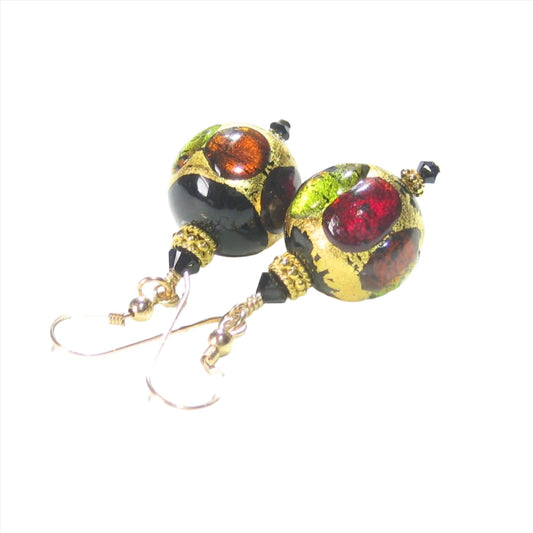 Murano Glass Colorful Dot Black Gold Earrings - JKC Murano