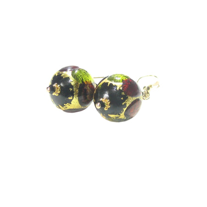 Murano Glass Colorful Dot Black Gold Earrings - JKC Murano