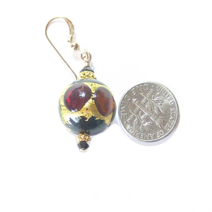Murano Glass Colorful Dot Black Gold Earrings - JKC Murano