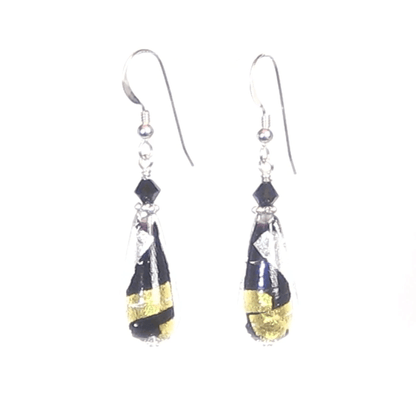 Murano Glass Black Gold Teardrop Sterling Silver Earrings - JKC Murano