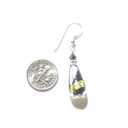 Murano Glass Black Gold Teardrop Sterling Silver Earrings - JKC Murano