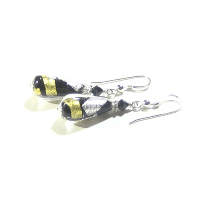Murano Glass Black Gold Teardrop Sterling Silver Earrings - JKC Murano