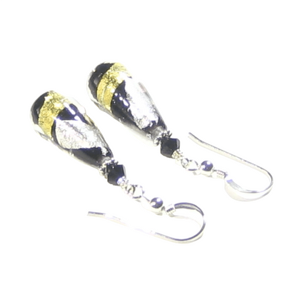 Murano Glass Black Gold Teardrop Sterling Silver Earrings - JKC Murano
