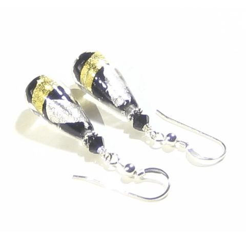 Murano Glass Black Gold Teardrop Sterling Silver Earrings - JKC Murano