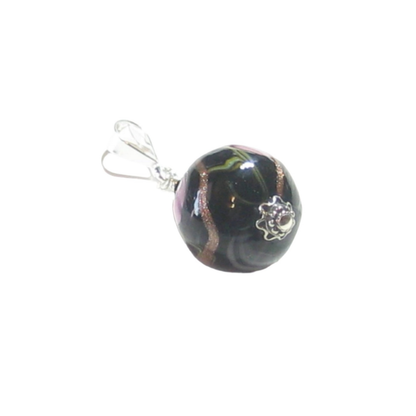 Murano Glass Black Pink Millefiori Ball Pendant - JKC Murano