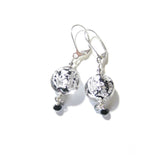 Murano Glass Black Disc Crystal Cluster Silver Earrings - JKC Murano