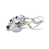 Murano Glass Black Disc Crystal Cluster Silver Earrings - JKC Murano