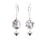 Murano Glass Black Disc Crystal Cluster Silver Earrings - JKC Murano