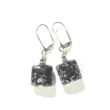 Murano Glass Black Copper Square Silver Earrings, Italian Jewelry - JKC Murano