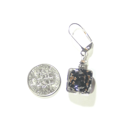 Murano Glass Black Copper Square Silver Earrings, Italian Jewelry - JKC Murano