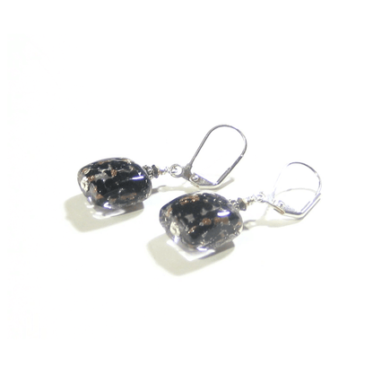 Murano Glass Black Copper Square Silver Earrings, Italian Jewelry - JKC Murano