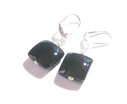 Murano Glass Black Square Dangle Silver Earrings, Italian Glass Jewelry - JKC Murano