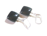 Murano Glass Black Square Dangle Silver Earrings, Italian Glass Jewelry - JKC Murano