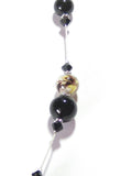 Murano Glass Black White Curved Tube Sterling Silver Necklace - JKC Murano
