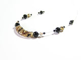 Murano Glass Black White Curved Tube Sterling Silver Necklace - JKC Murano