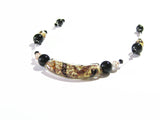 Murano Glass Black White Curved Tube Sterling Silver Necklace - JKC Murano