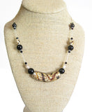 Murano Glass Black White Curved Tube Sterling Silver Necklace - JKC Murano