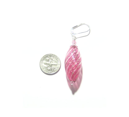 Genuine Murano Glass Pink Oval Sterling Silver Leverback Earrings - JKC Murano